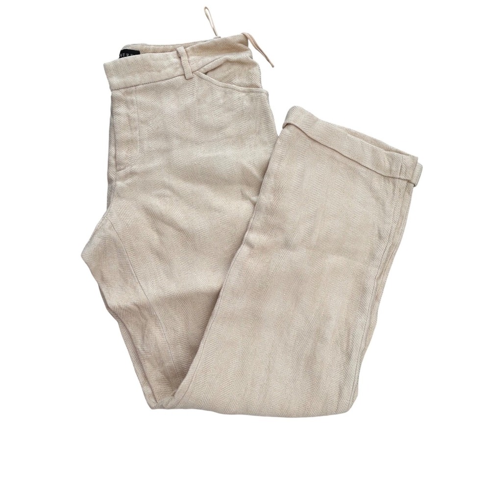 Ralph Lauren Black Label Linen Herringbone Straight Leg Pants Beige USA 8